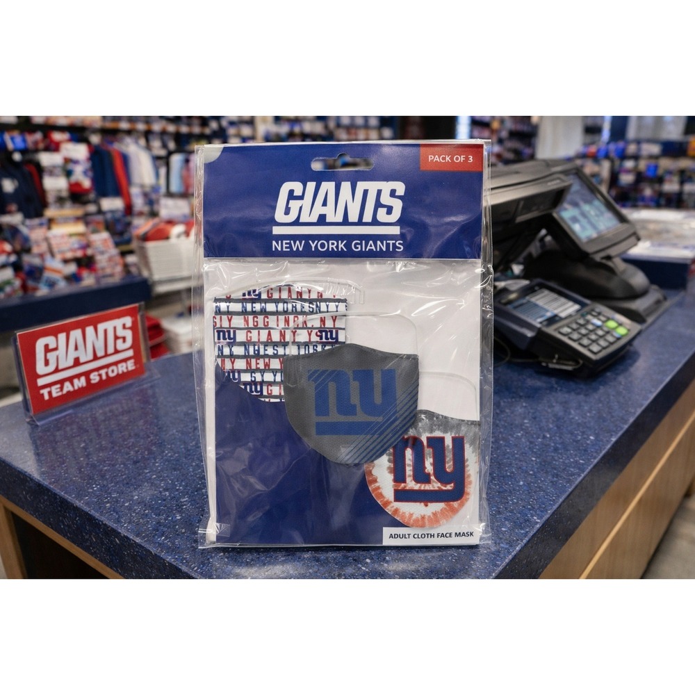 New York Giants Adult Cloth Face Mask 3-Pack‎ Blue Grey Red Tie-Dye NY Logo